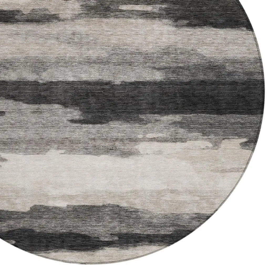 8' Black And Graphite Round Abstract Washable Indoor Outdoor Area Rug Homeroots Outdoor