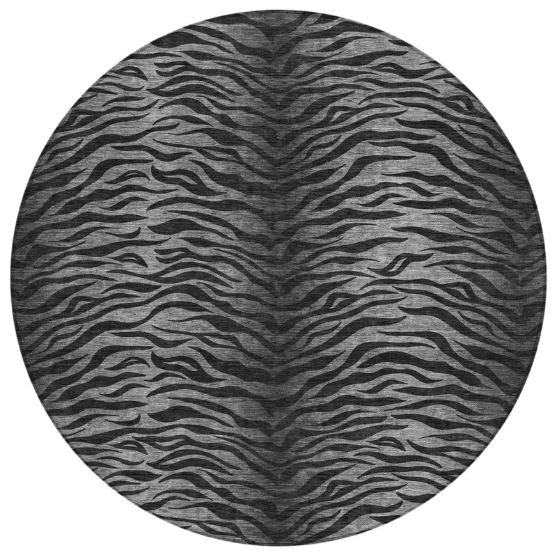 8' Black And Graphite Round Animal Print Washable Indoor Outdoor Area Rug Homeroots Outdoor