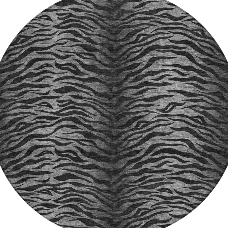 8' Black And Graphite Round Animal Print Washable Indoor Outdoor Area Rug Homeroots Outdoor