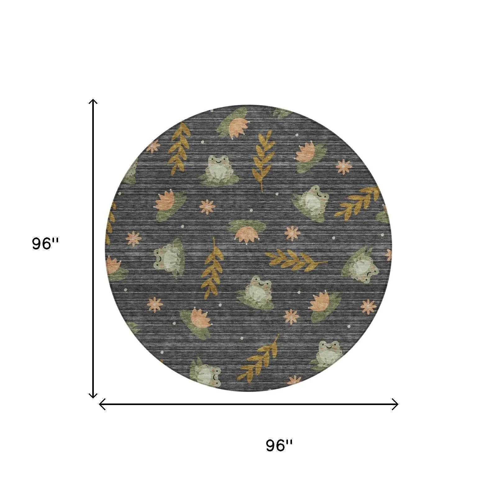 8' Black And Graphite Round Botanical Leaves Washable Indoor Outdoor Area Rug Homeroots Outdoor