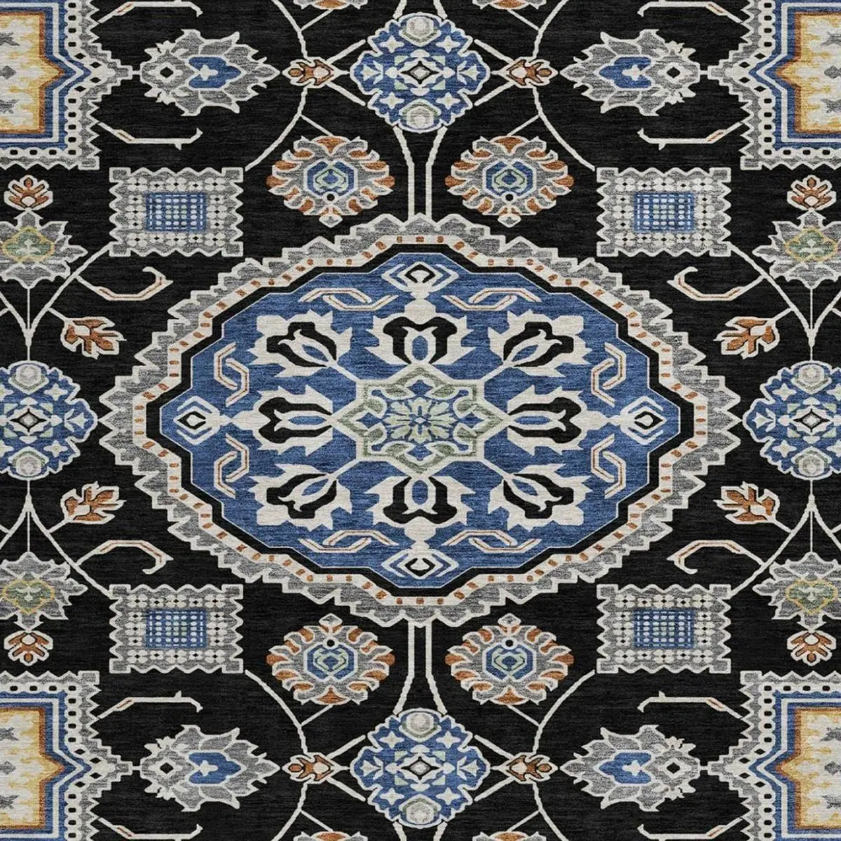 8' Black And Graphite Round Floral Medallion Washable Indoor Outdoor Area Rug Homeroots Outdoor