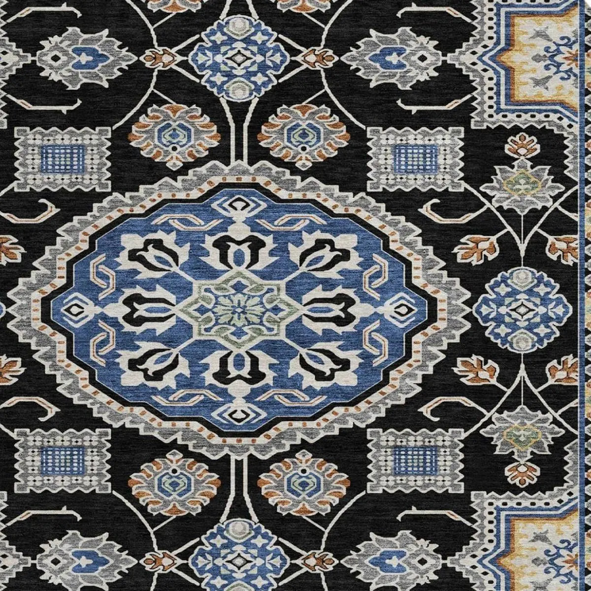 8' Black And Graphite Round Floral Medallion Washable Indoor Outdoor Area Rug Homeroots Outdoor
