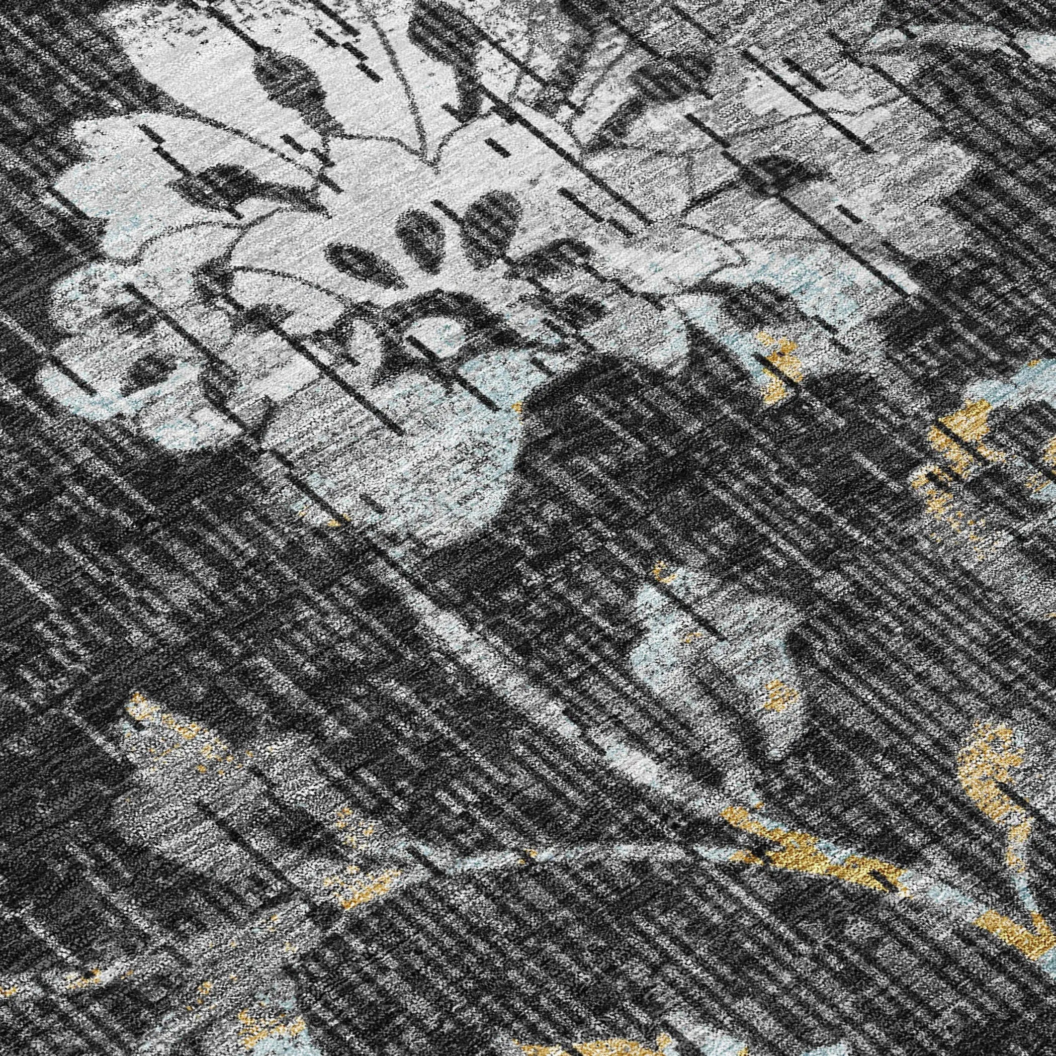 8' Black And Graphite Round Floral Washable Indoor Outdoor Area Rug Homeroots Outdoor