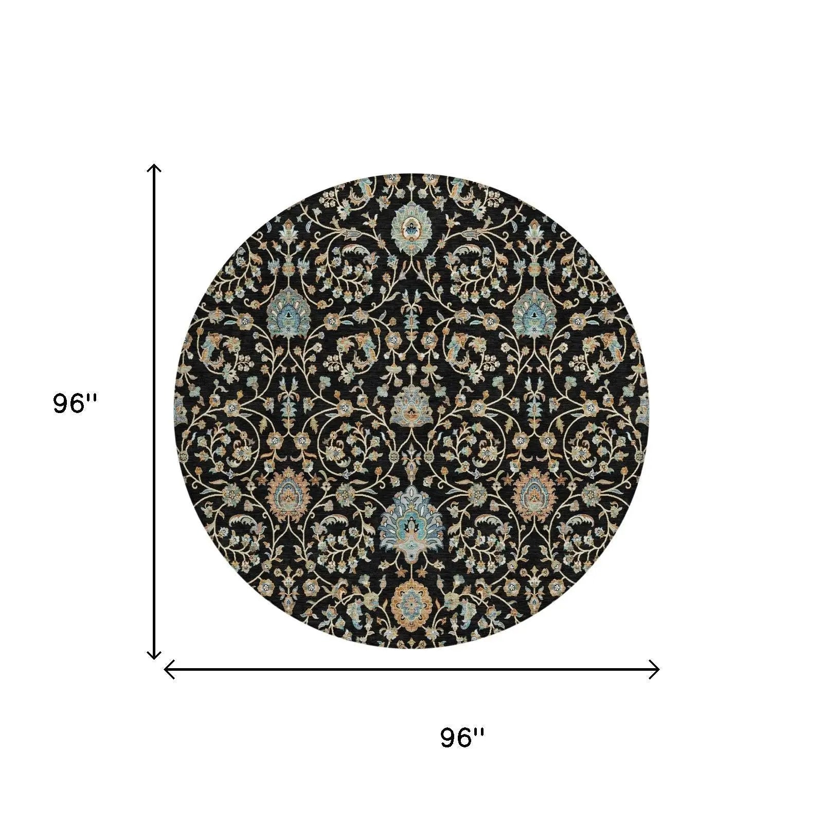 8' Black And Graphite Round Floral Washable Indoor Outdoor Area Rug Homeroots Outdoor