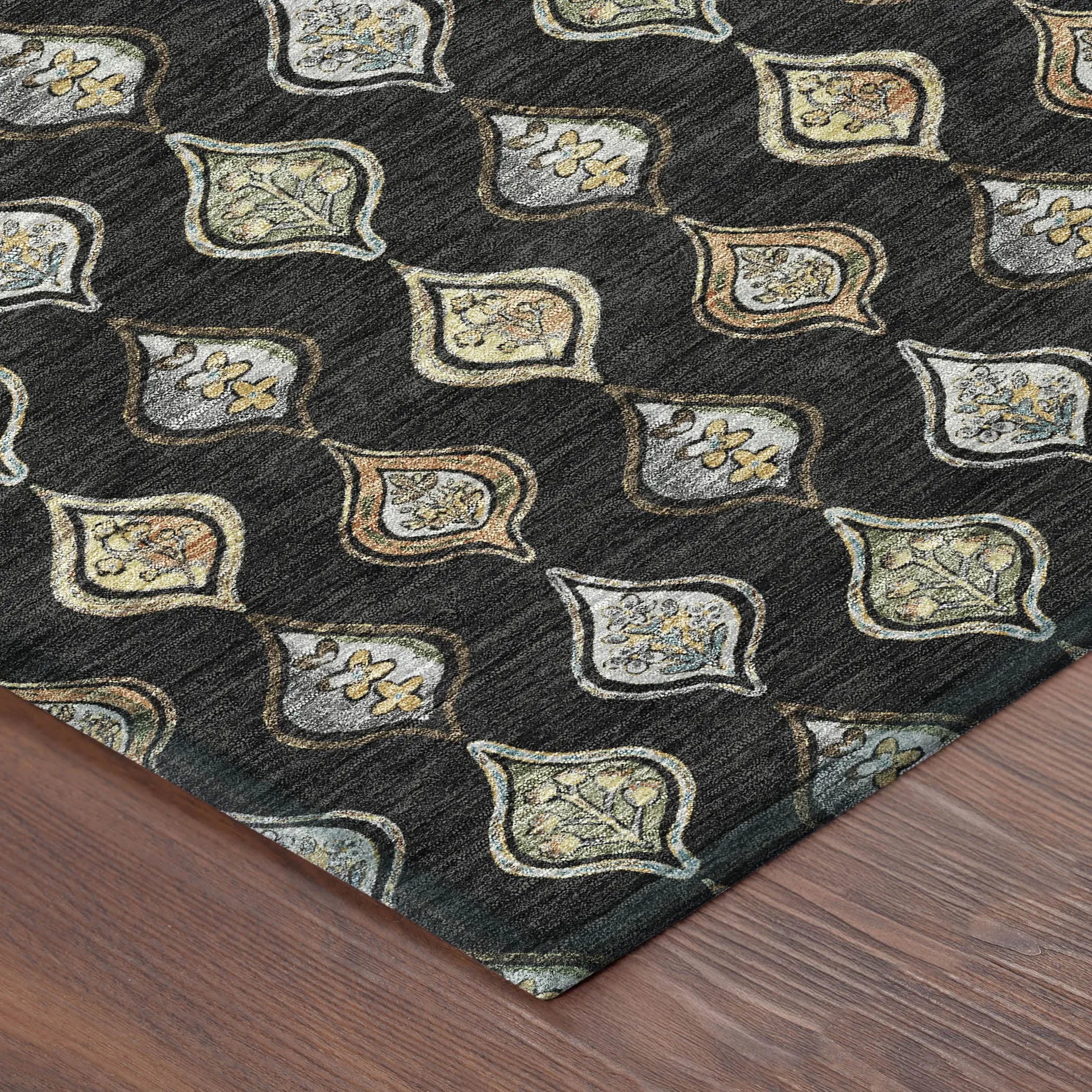8' Black And Graphite Round Floral Washable Indoor Outdoor Area Rug Homeroots Outdoor