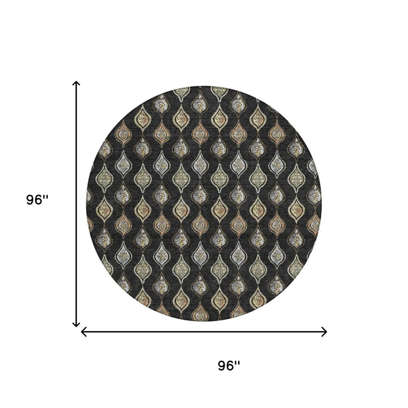 8' Black And Graphite Round Floral Washable Indoor Outdoor Area Rug Homeroots Outdoor