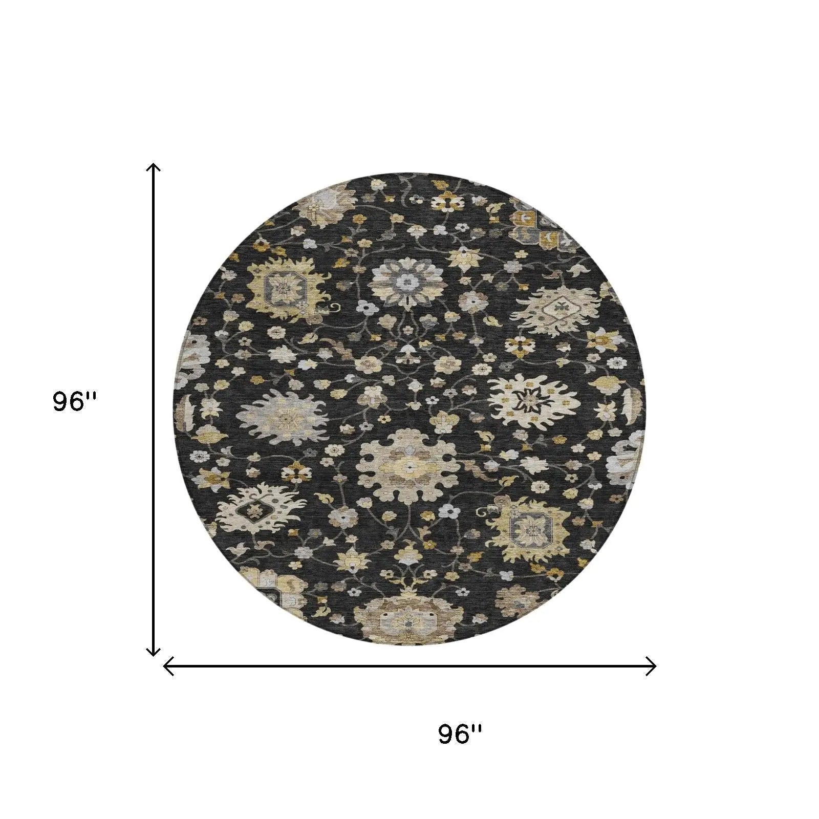 8' Black And Graphite Round Floral Washable Indoor Outdoor Area Rug Homeroots Outdoor