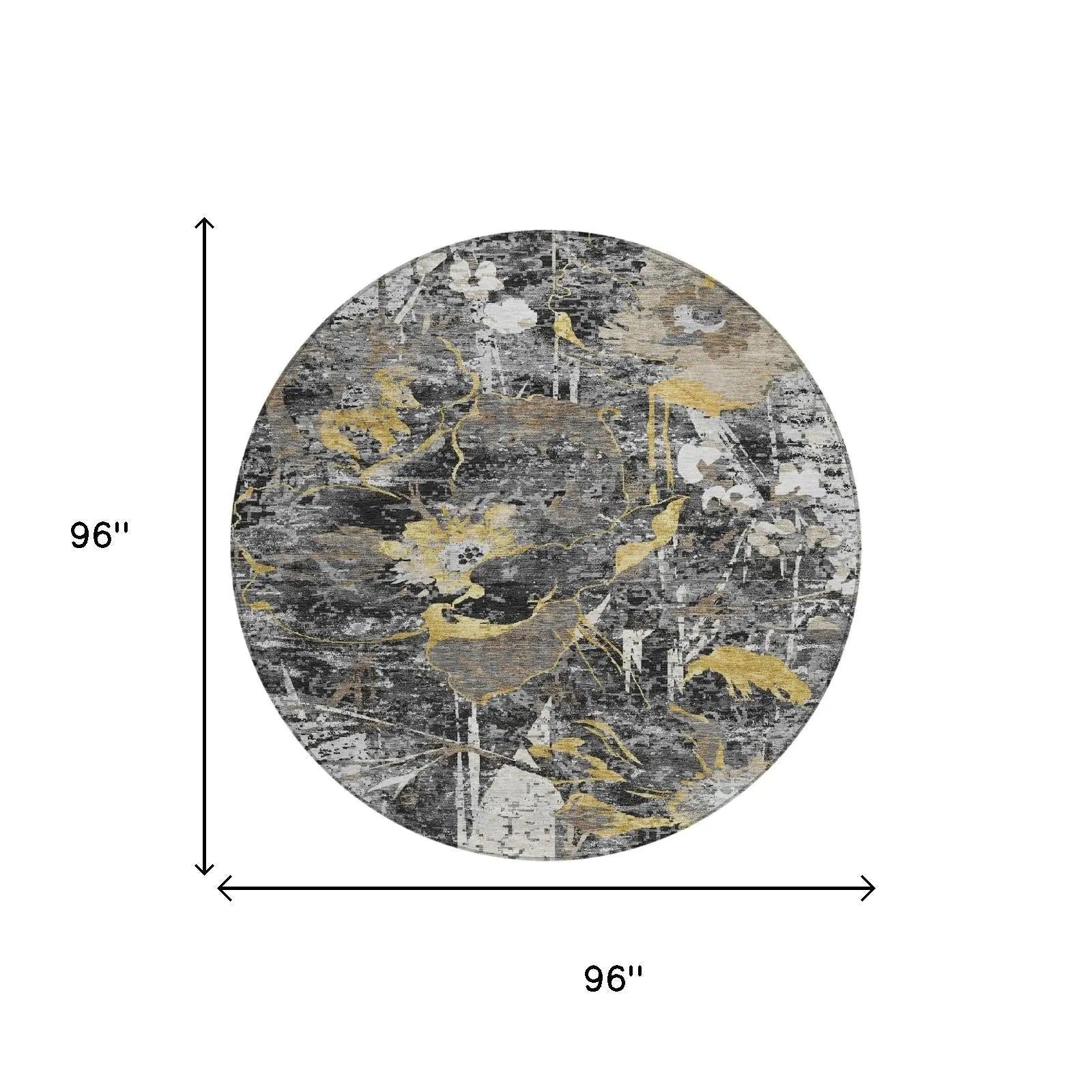 8' Black And Graphite Round Floral Washable Indoor Outdoor Area Rug Homeroots Outdoor