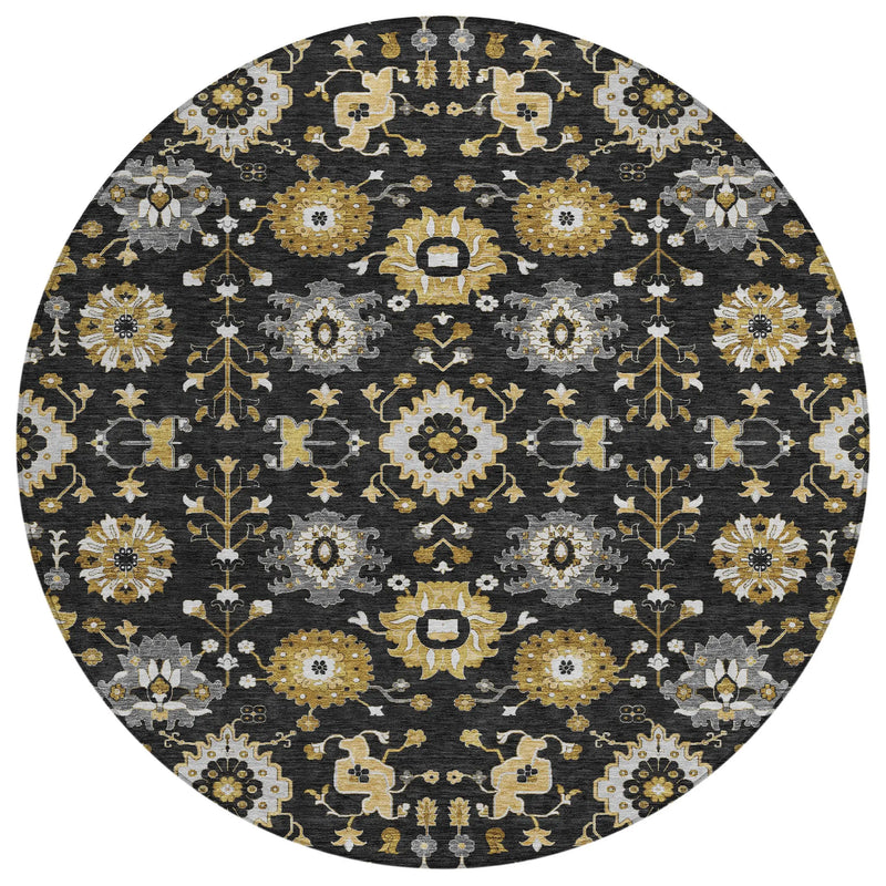 8' Black And Graphite Round Geometric Washable Indoor Outdoor Area Rug Homeroots Outdoor