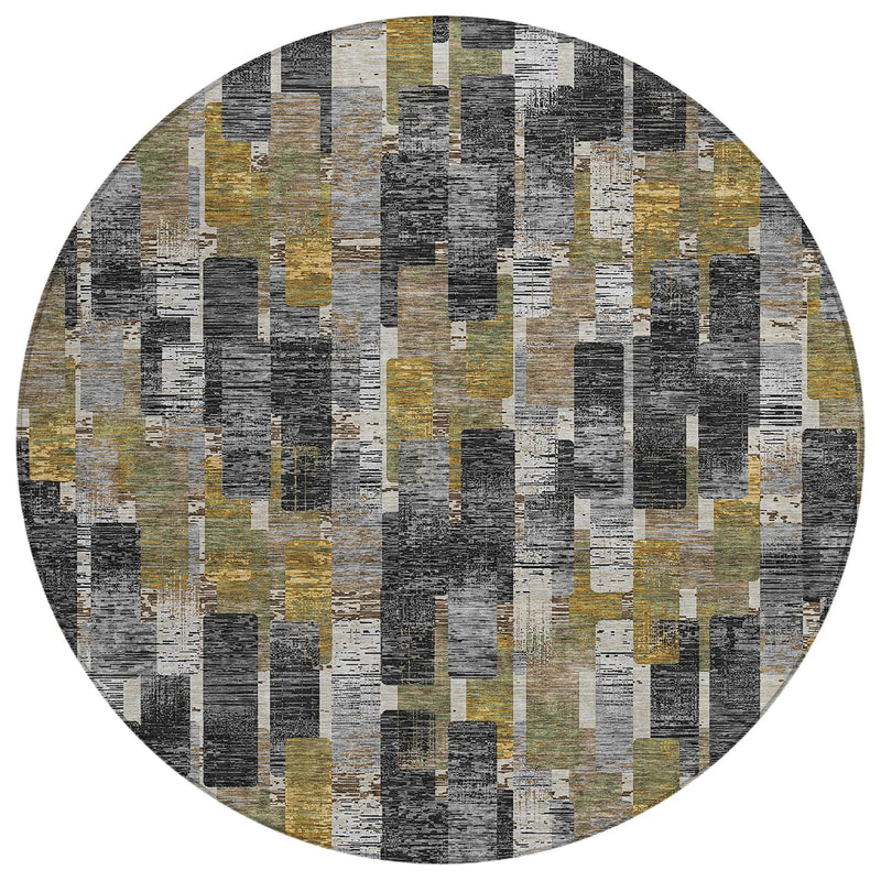 8' Black And Graphite Round Geometric Washable Indoor Outdoor Area Rug Homeroots Outdoor