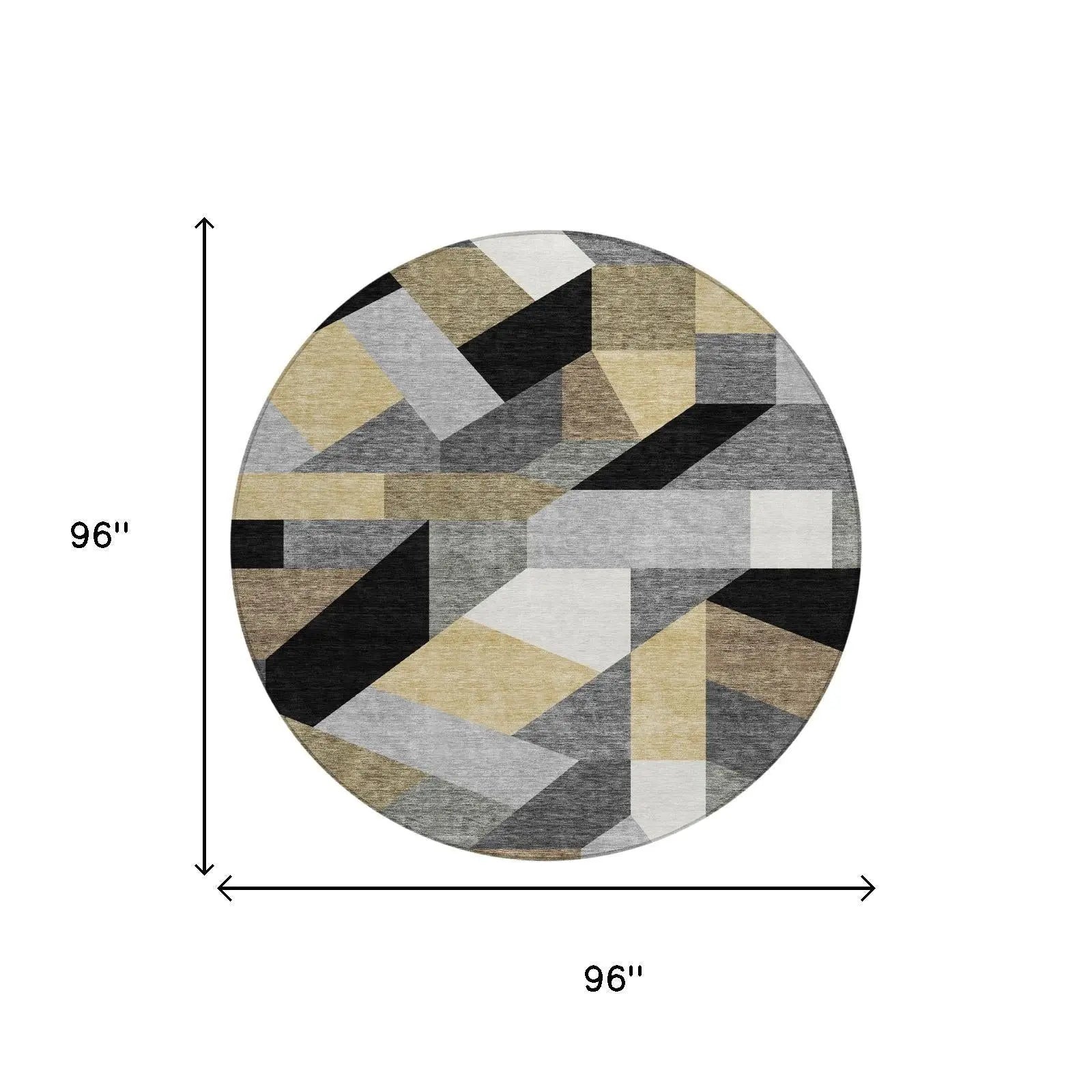 8' Black And Graphite Round Geometric Washable Indoor Outdoor Area Rug Homeroots Outdoor