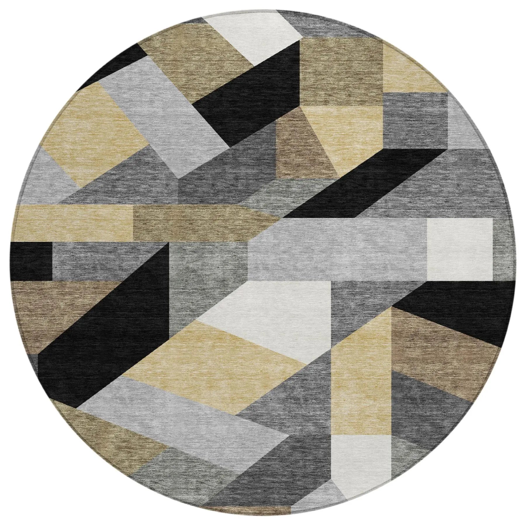 8' Black And Graphite Round Geometric Washable Indoor Outdoor Area Rug Homeroots Outdoor