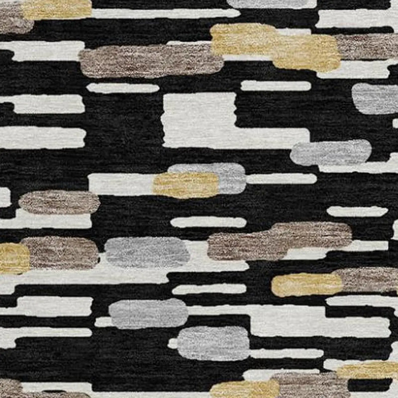 8' Black And Graphite Round Geometric Washable Indoor Outdoor Area Rug Homeroots Outdoor