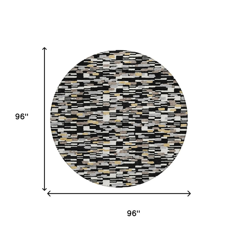 8' Black And Graphite Round Geometric Washable Indoor Outdoor Area Rug Homeroots Outdoor