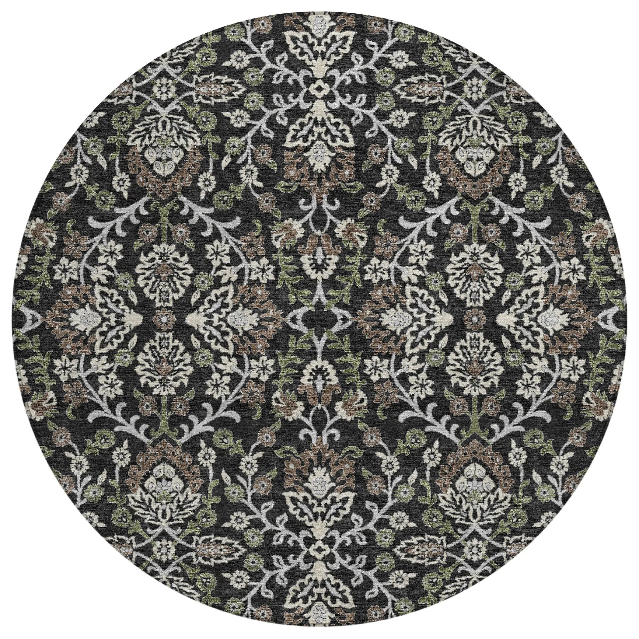 8' Black And Graphite Round Geometric Washable Indoor Outdoor Area Rug Homeroots Outdoor