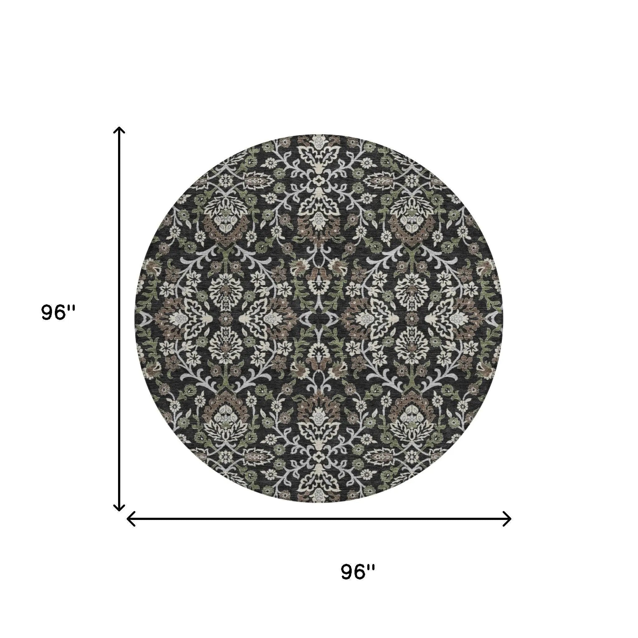 8' Black And Graphite Round Geometric Washable Indoor Outdoor Area Rug Homeroots Outdoor