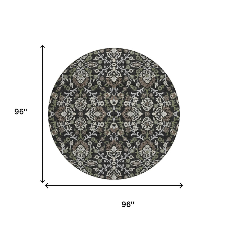 8' Black And Graphite Round Geometric Washable Indoor Outdoor Area Rug Homeroots Outdoor