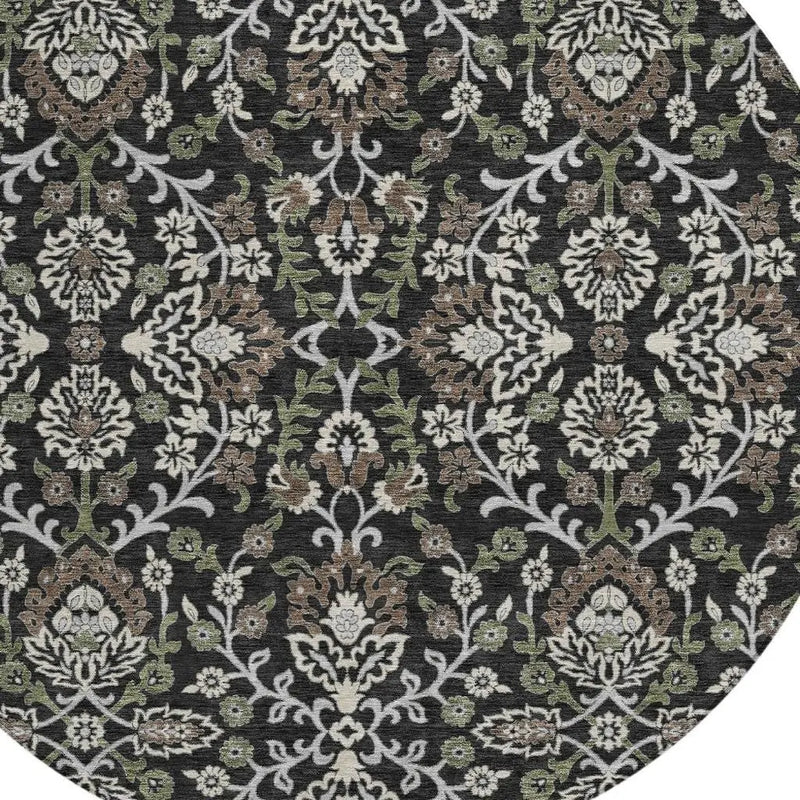 8' Black And Graphite Round Geometric Washable Indoor Outdoor Area Rug Homeroots Outdoor