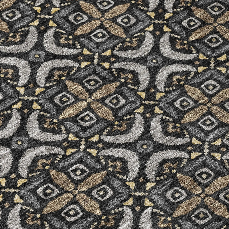 8' Black And Graphite Round Geometric Washable Indoor Outdoor Area Rug Homeroots Outdoor