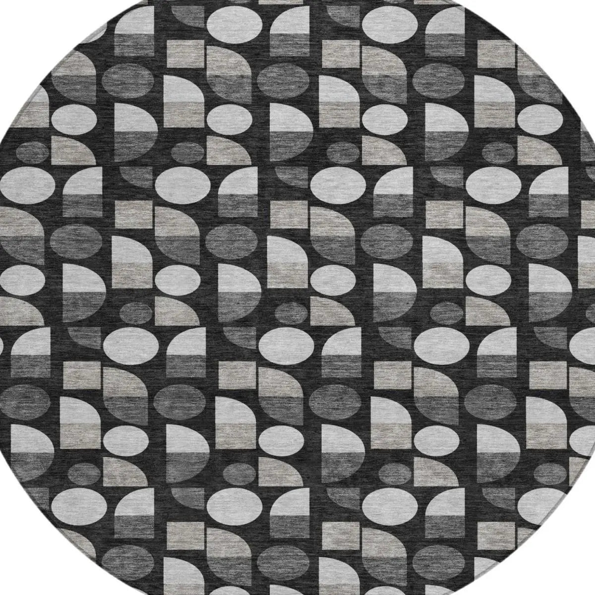 8' Black And Graphite Round Geometric Washable Indoor Outdoor Area Rug Homeroots Outdoor