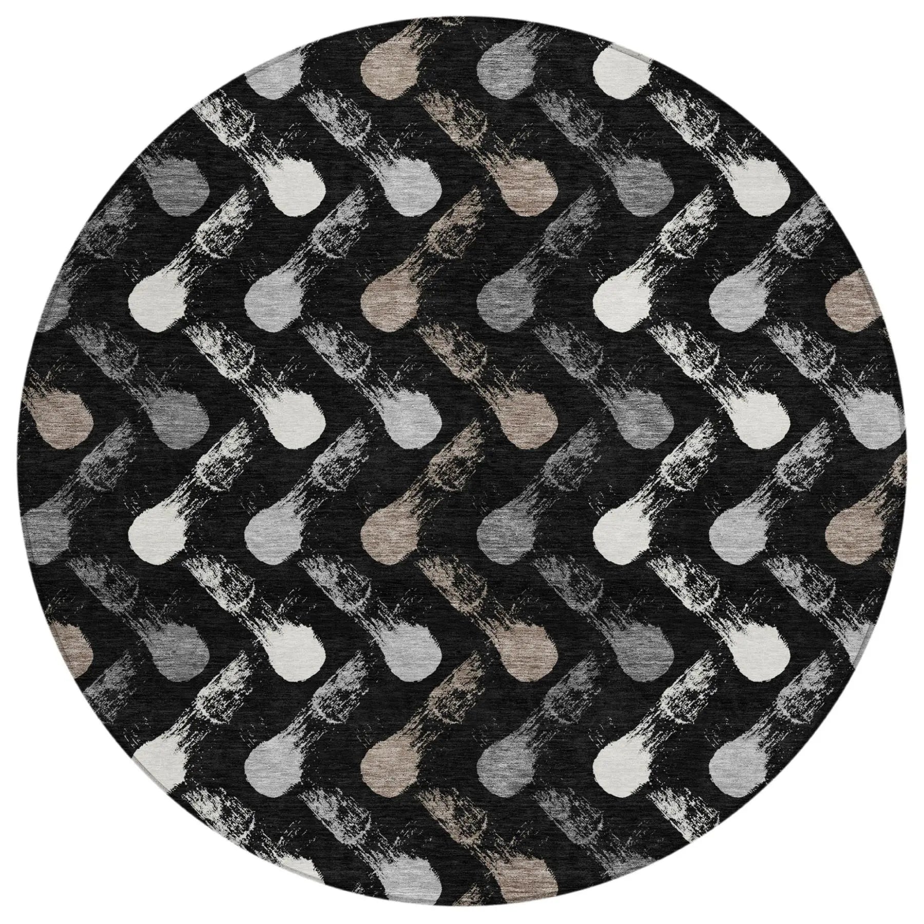 8' Black And Graphite Round Geometric Washable Indoor Outdoor Area Rug Homeroots Outdoor
