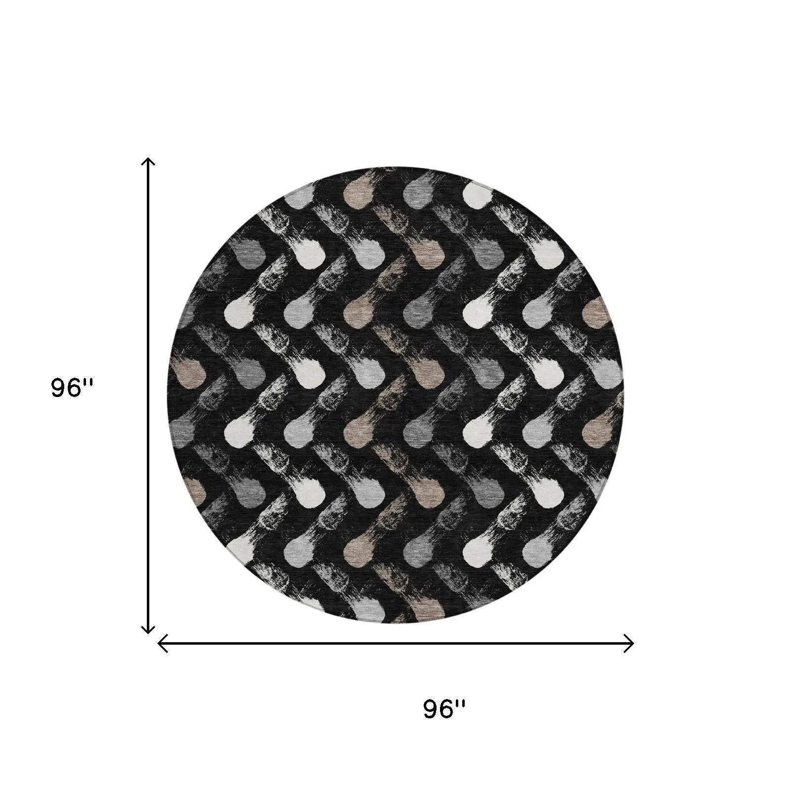 8' Black And Graphite Round Geometric Washable Indoor Outdoor Area Rug Homeroots Outdoor