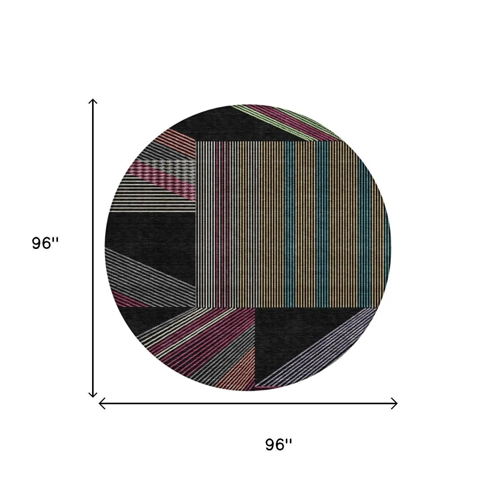 8' Black And Graphite Round Geometric Washable Indoor Outdoor Area Rug Homeroots Outdoor