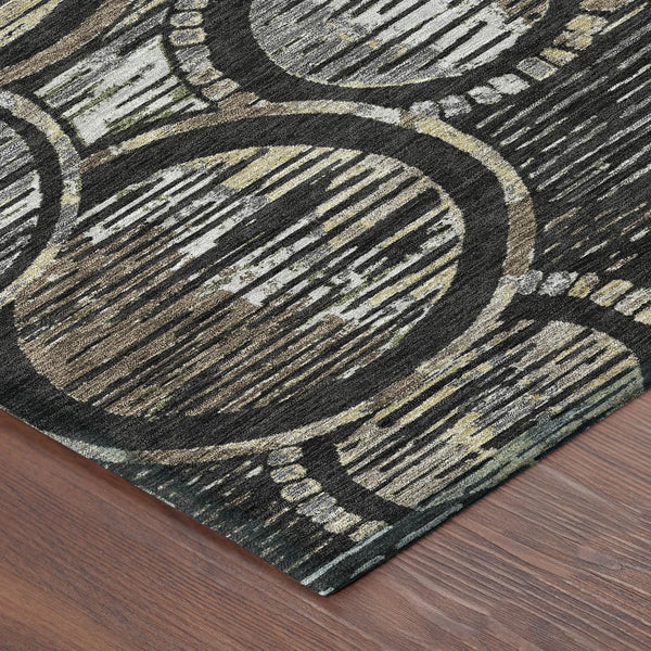 8' Black And Graphite Round Geometric Washable Indoor Outdoor Area Rug Homeroots Outdoor