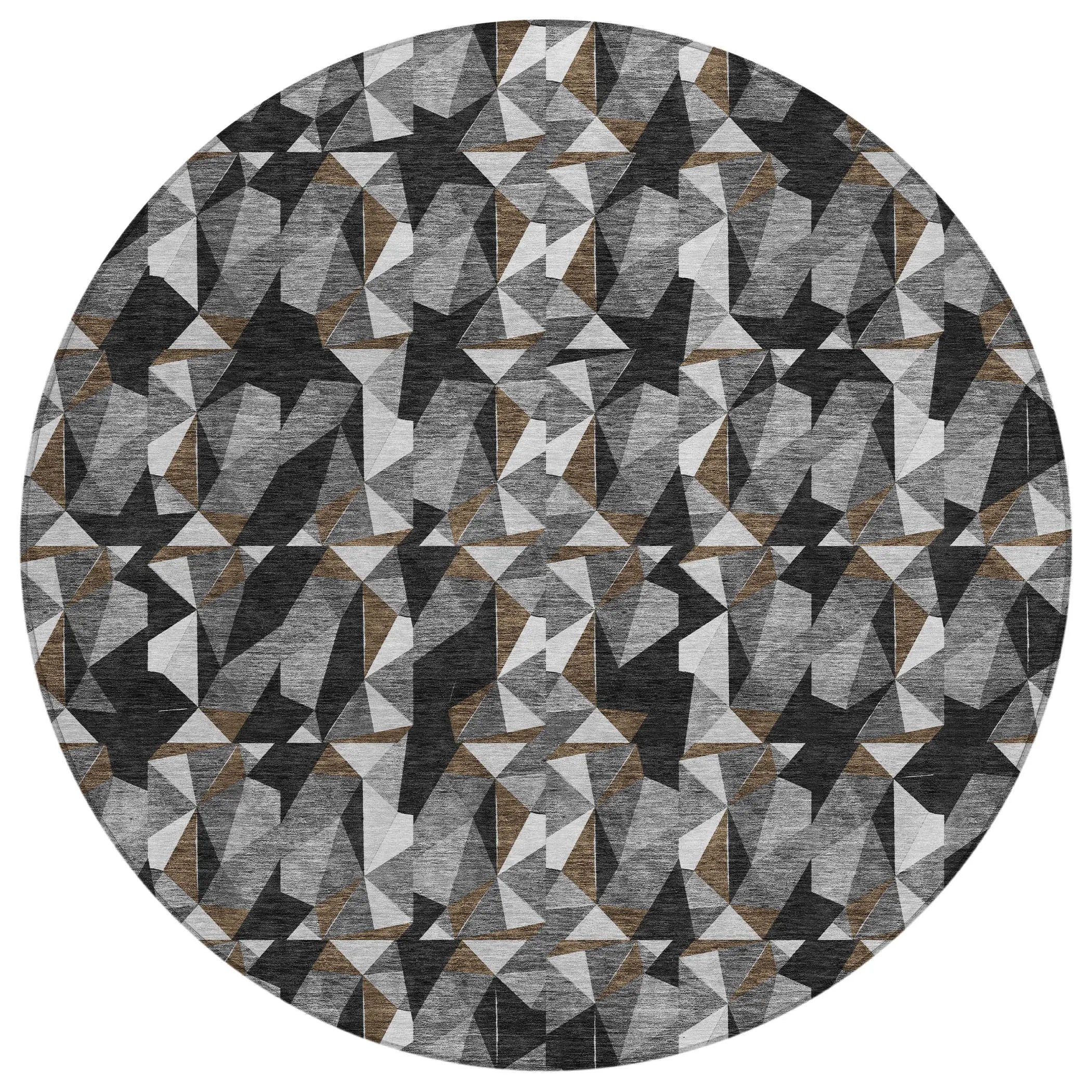 8' Black And Graphite Round Geometric Washable Indoor Outdoor Area Rug Homeroots Outdoor