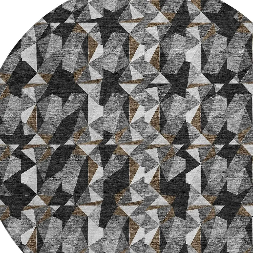 8' Black And Graphite Round Geometric Washable Indoor Outdoor Area Rug Homeroots Outdoor