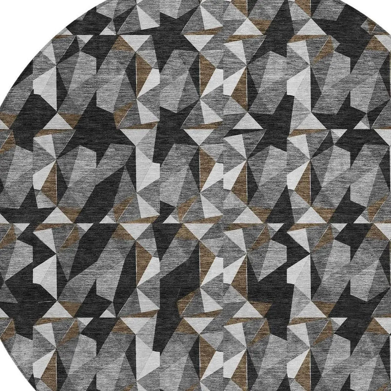8' Black And Graphite Round Geometric Washable Indoor Outdoor Area Rug Homeroots Outdoor