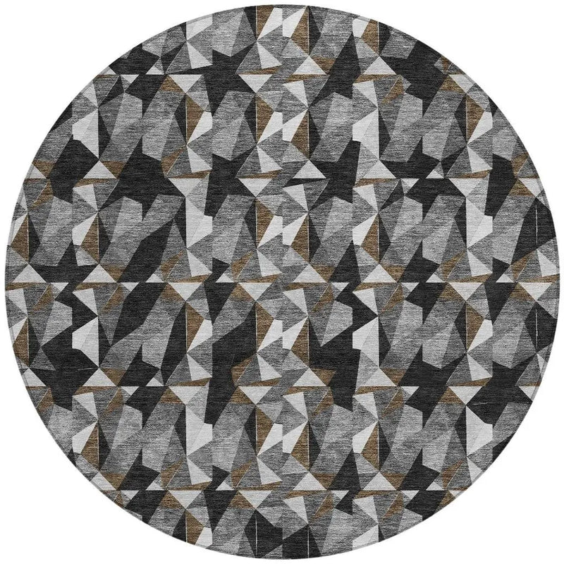 8' Black And Graphite Round Geometric Washable Indoor Outdoor Area Rug Homeroots Outdoor