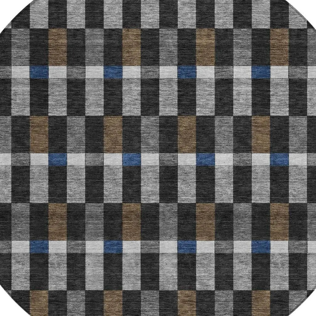 8' Black And Graphite Round Geometric Washable Indoor Outdoor Area Rug Homeroots Outdoor