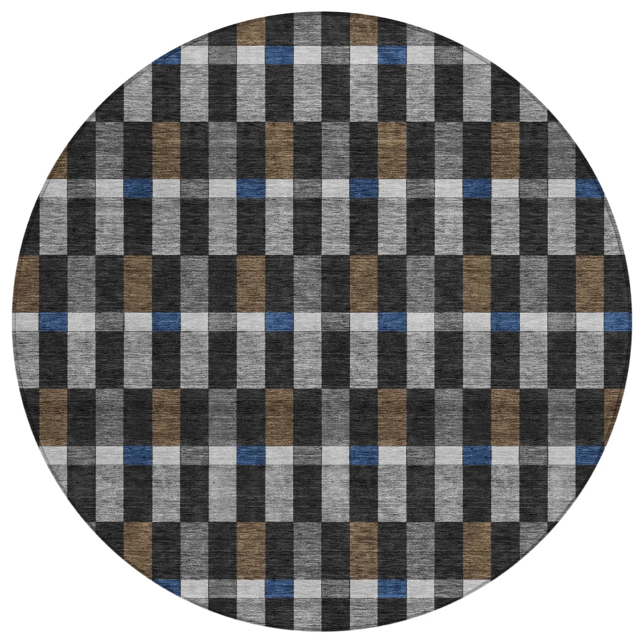 8' Black And Graphite Round Geometric Washable Indoor Outdoor Area Rug Homeroots Outdoor