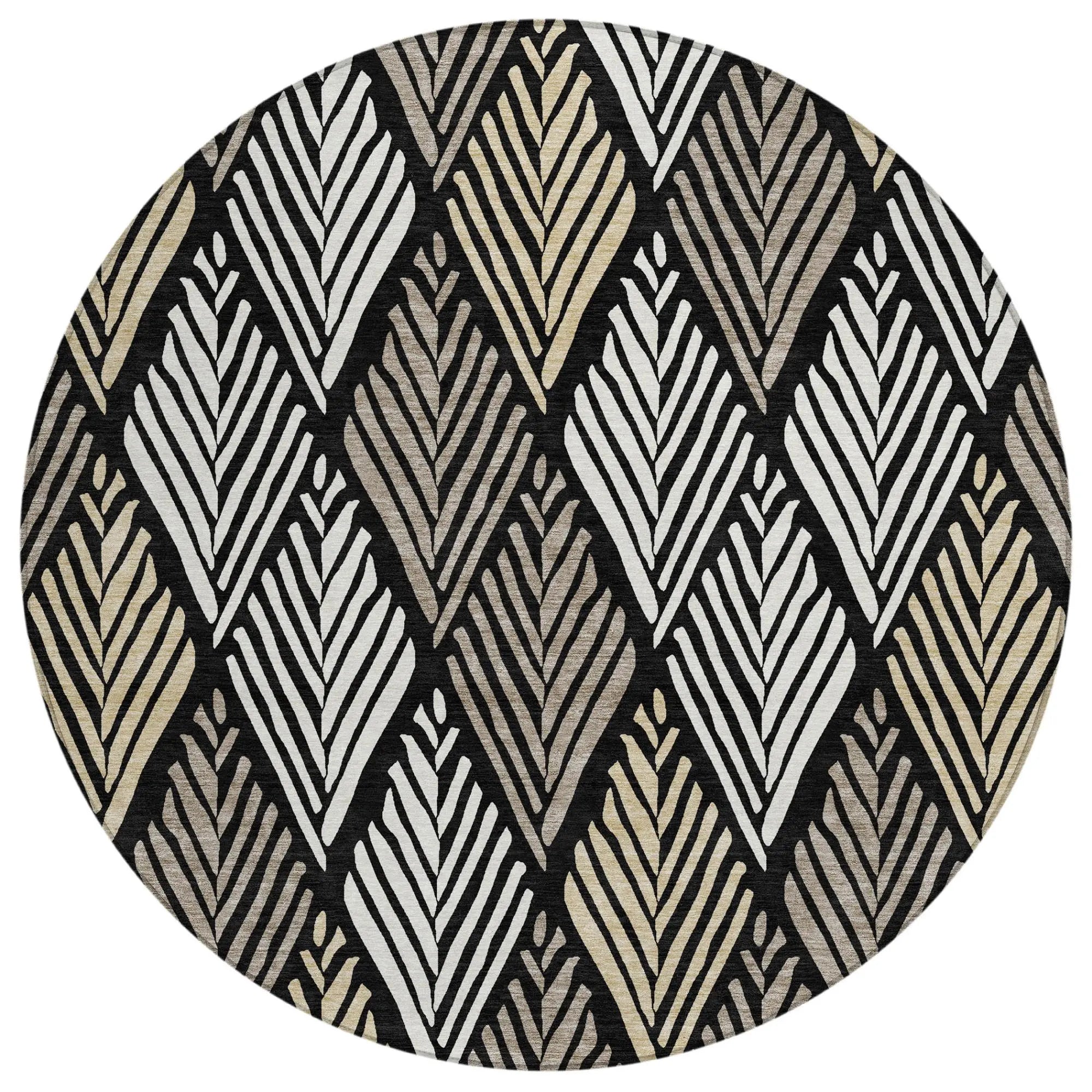 8' Black And Graphite Round Geometric Washable Indoor Outdoor Area Rug Homeroots Outdoor