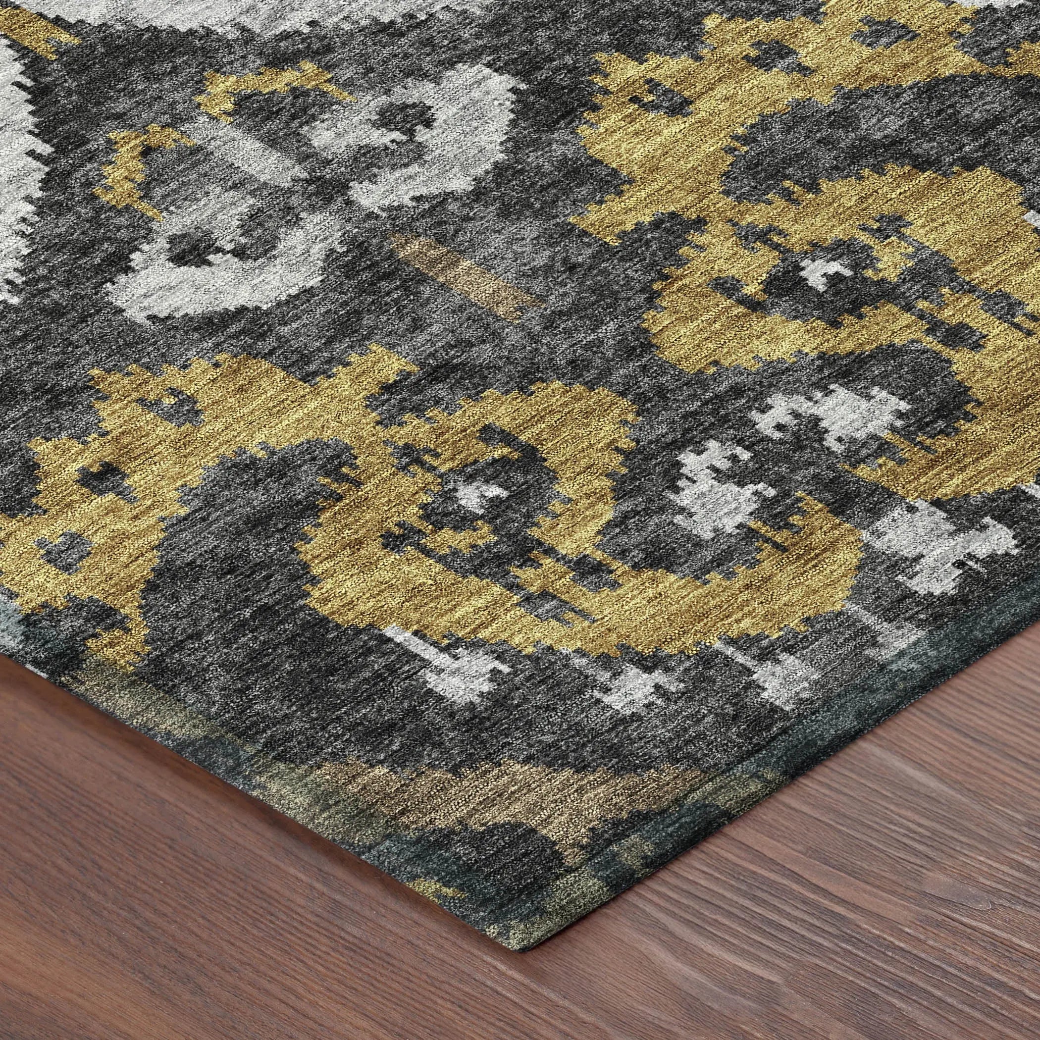 8' Black And Graphite Round Ikat Washable Indoor Outdoor Area Rug Homeroots Outdoor
