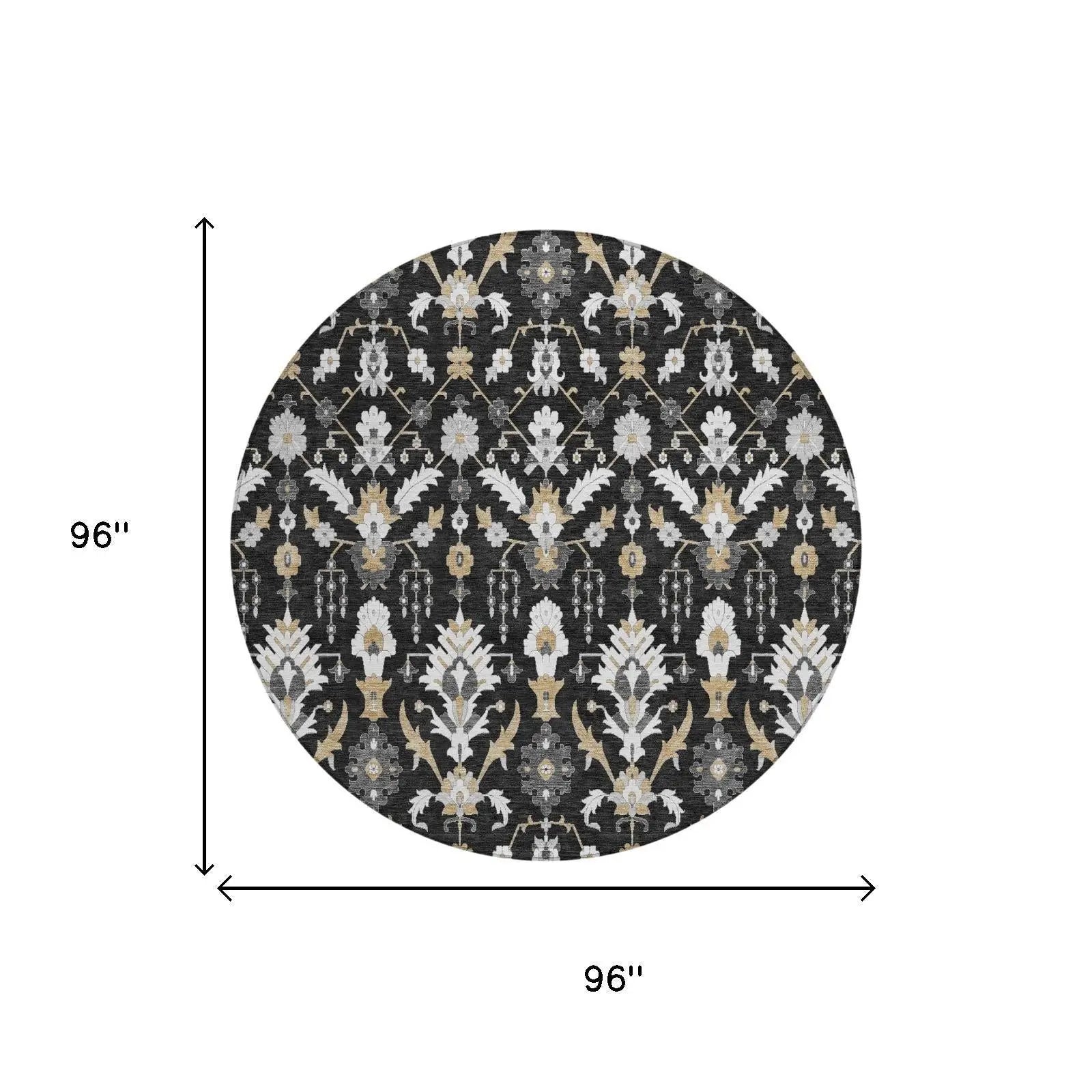 8' Black And Graphite Round Oriental Washable Indoor Outdoor Area Rug Homeroots Outdoor