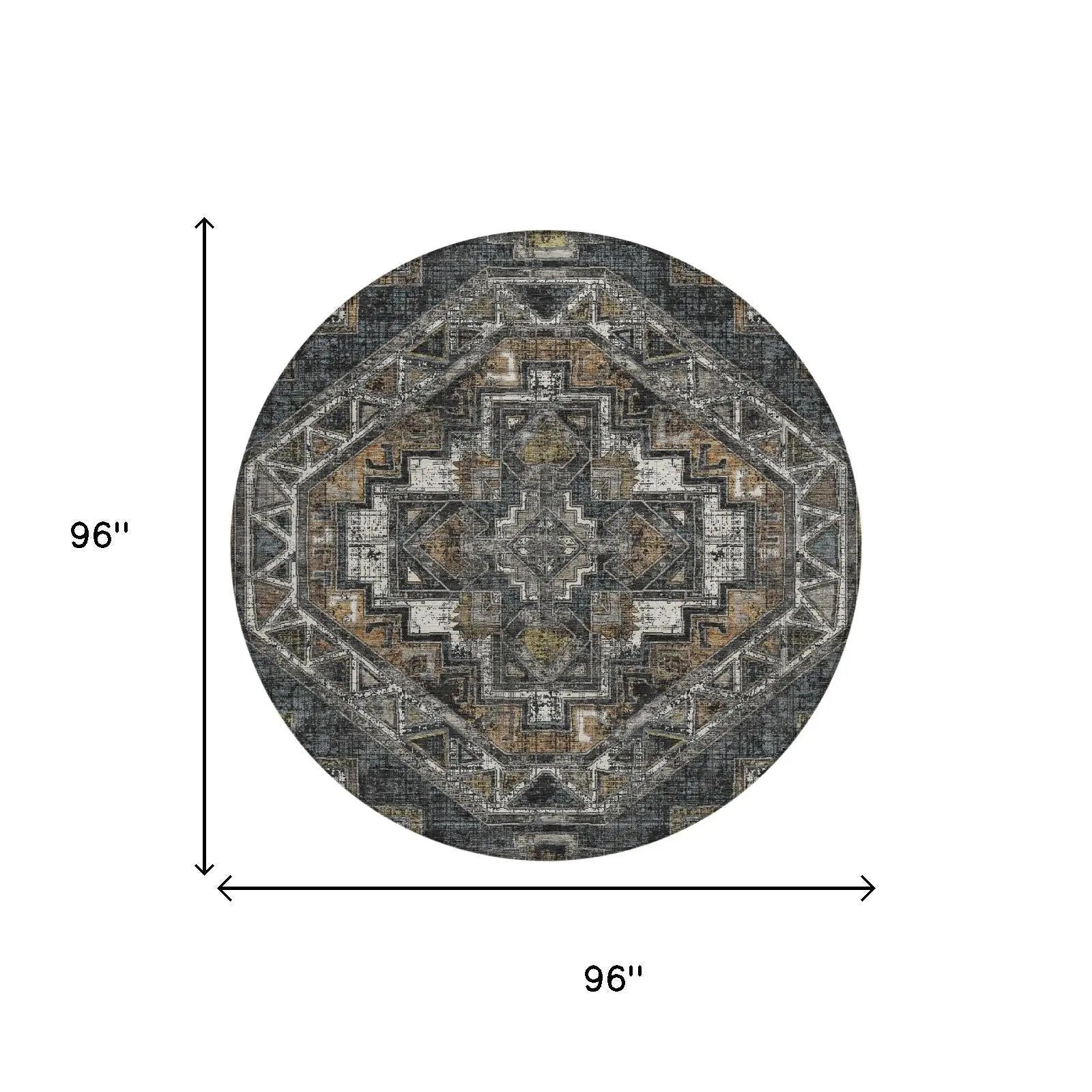 8' Black And Graphite Round Southwestern Washable Indoor Outdoor Area Rug Homeroots Outdoor