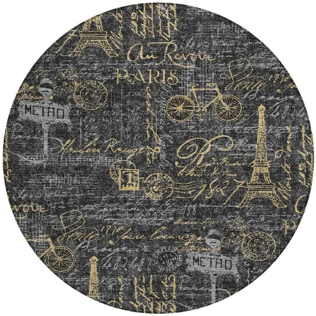8' Black And Graphite Round Southwestern Washable Indoor Outdoor Area Rug Homeroots Outdoor