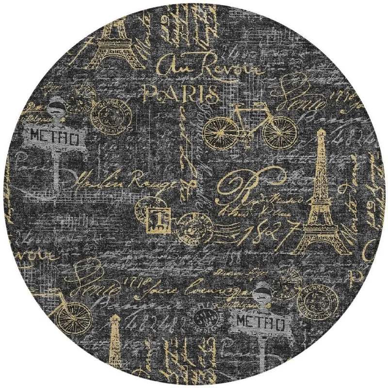 8' Black And Graphite Round Southwestern Washable Indoor Outdoor Area Rug Homeroots Outdoor
