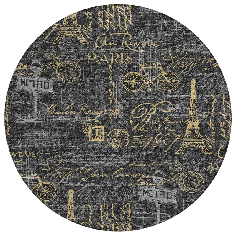 8' Black And Graphite Round Southwestern Washable Indoor Outdoor Area Rug Homeroots Outdoor