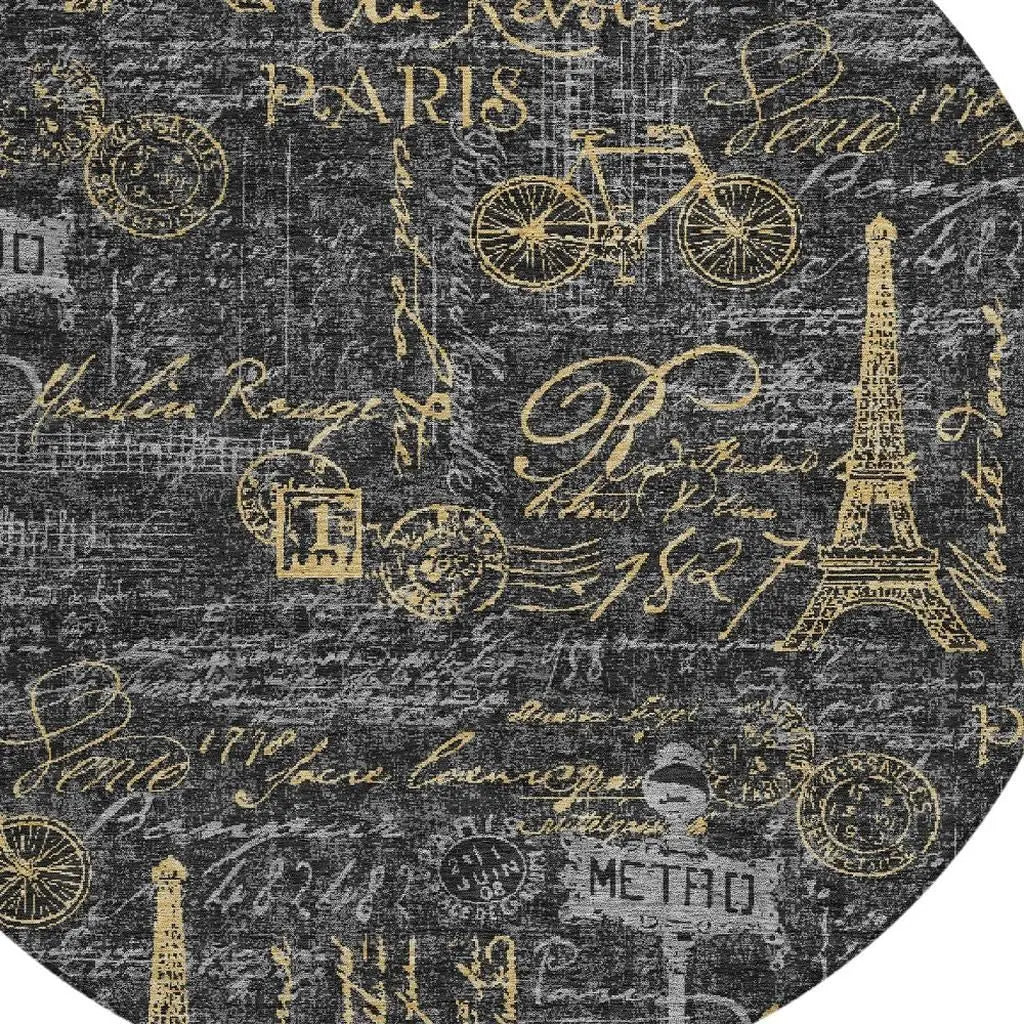 8' Black And Graphite Round Southwestern Washable Indoor Outdoor Area Rug Homeroots Outdoor