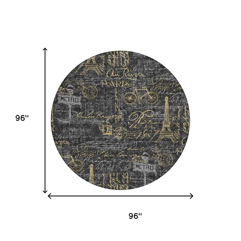 8' Black And Graphite Round Southwestern Washable Indoor Outdoor Area Rug Homeroots Outdoor