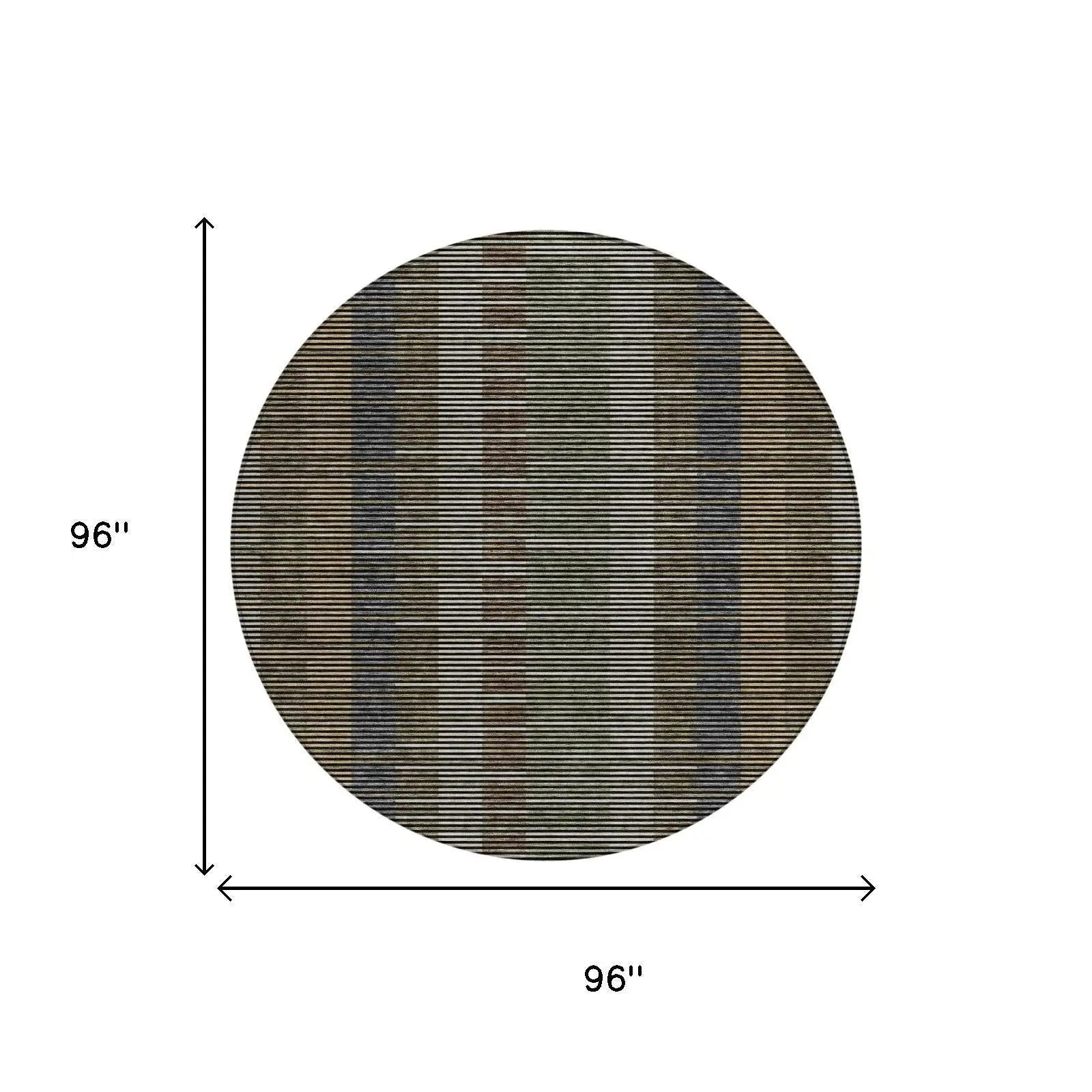 8' Black And Graphite Round Striped Washable Indoor Outdoor Area Rug Homeroots Outdoor