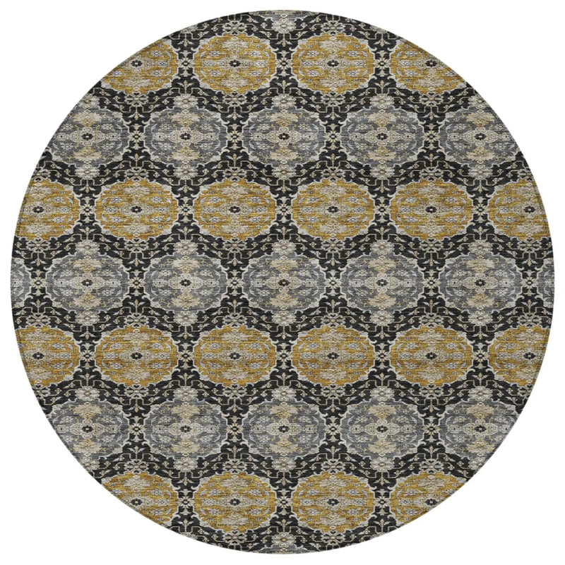 8' Black And Graphite Round Striped Washable Indoor Outdoor Area Rug Homeroots Outdoor