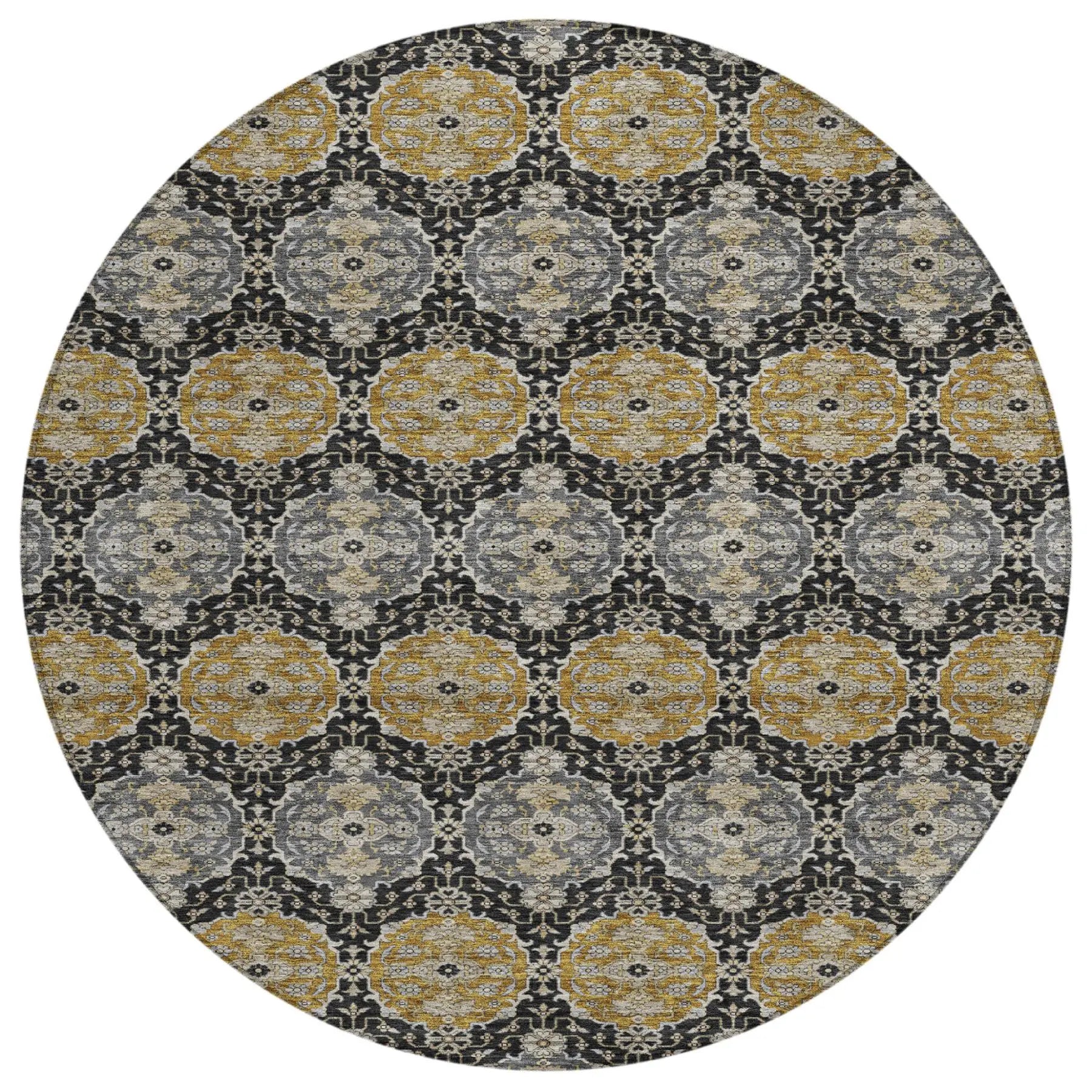 8' Black And Graphite Round Striped Washable Indoor Outdoor Area Rug Homeroots Outdoor