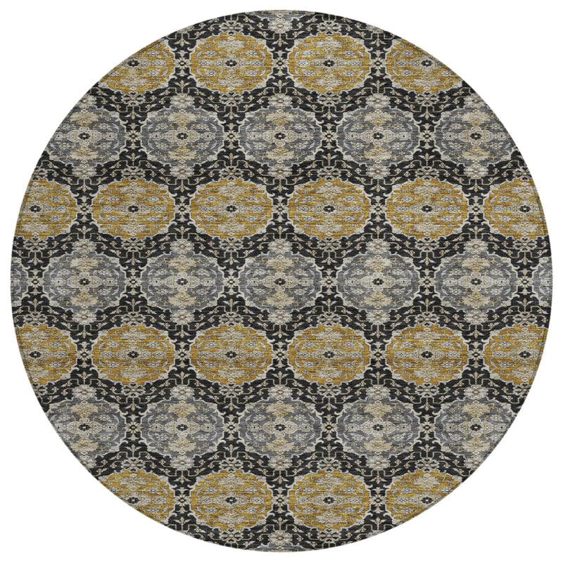 8' Black And Graphite Round Striped Washable Indoor Outdoor Area Rug Homeroots Outdoor