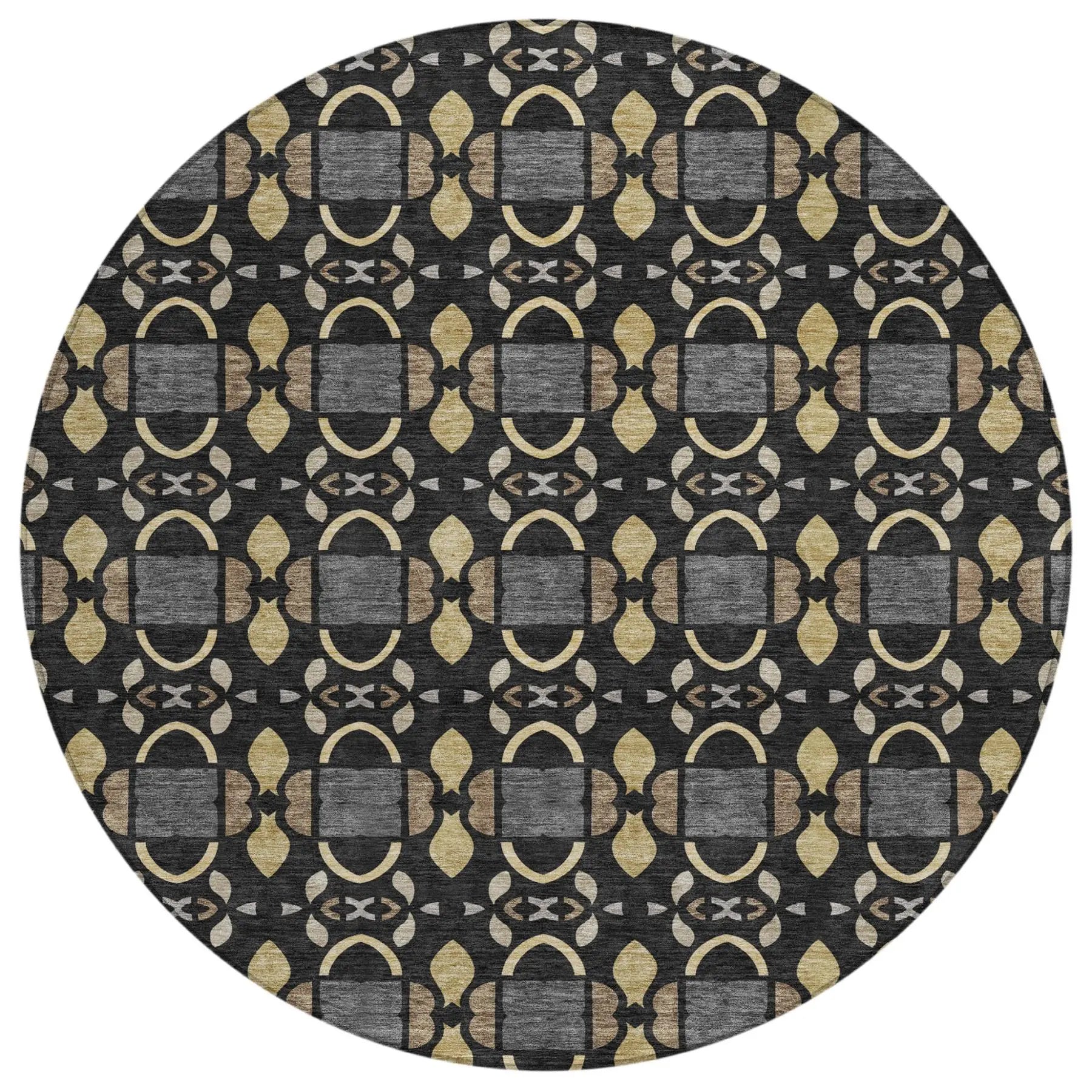 8' Black And Graphite Round Striped Washable Indoor Outdoor Area Rug Homeroots Outdoor