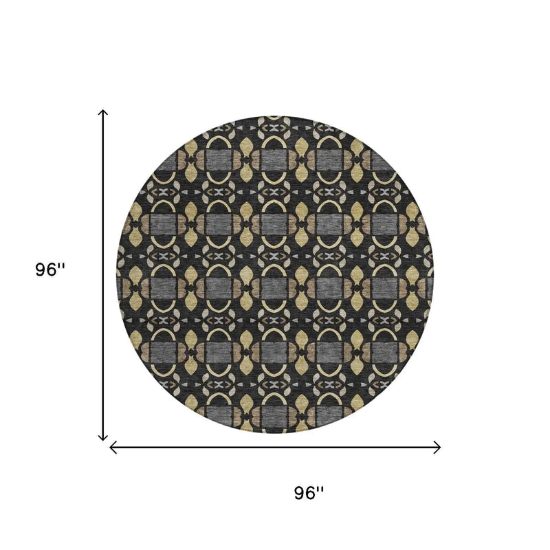 8' Black And Graphite Round Striped Washable Indoor Outdoor Area Rug Homeroots Outdoor