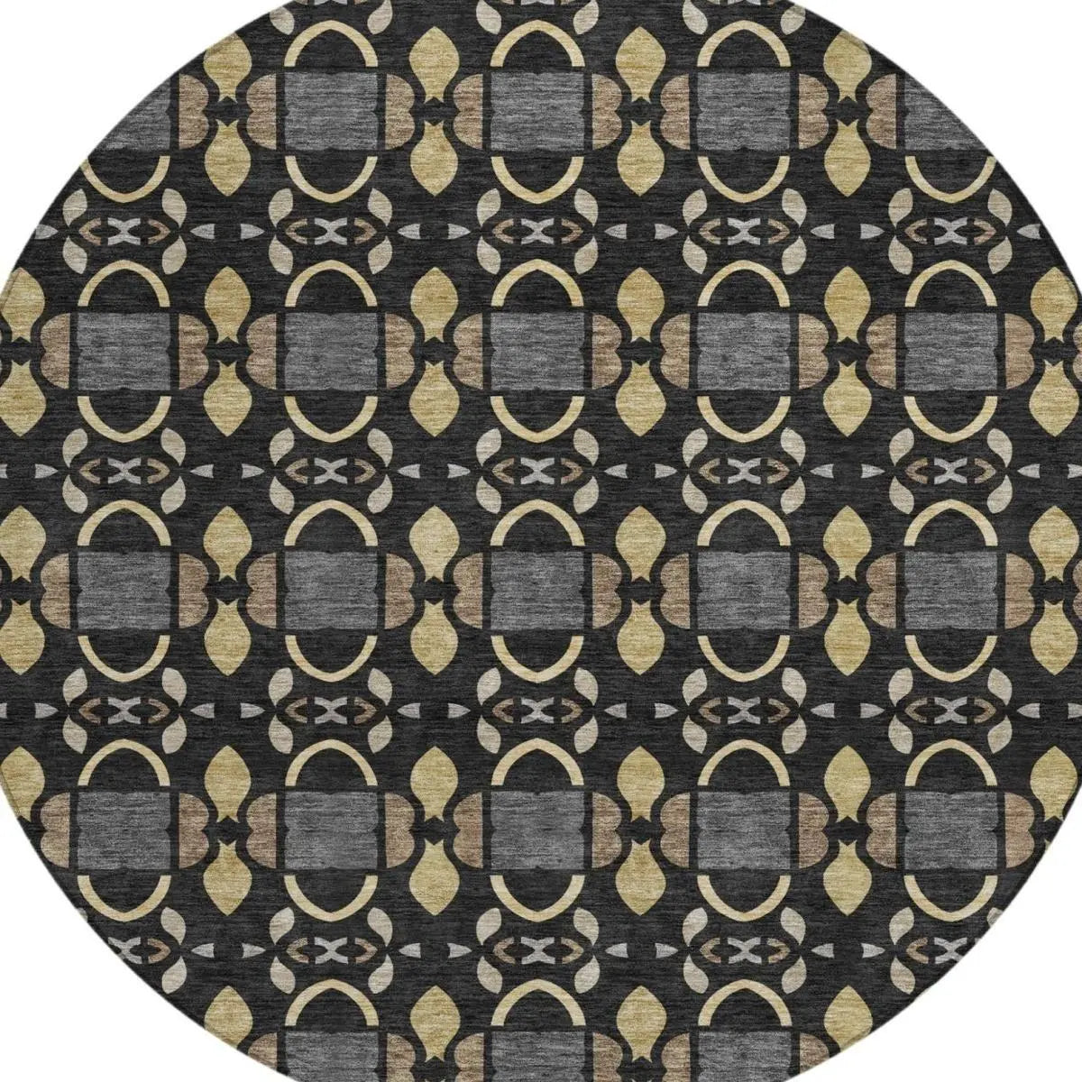 8' Black And Graphite Round Striped Washable Indoor Outdoor Area Rug Homeroots Outdoor